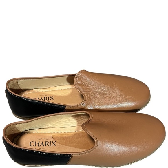 CHARIX - CAMEL BLACK SLIP ONS SHOES LOAFERS - HANDMADE FLATS - size 41.5 - Picture 6 of 14